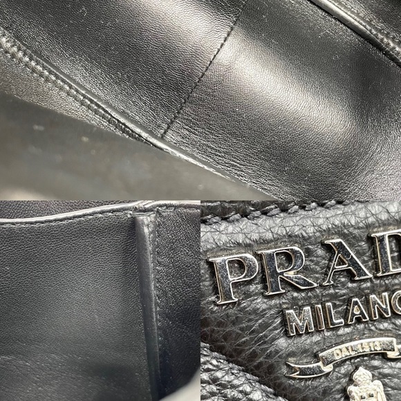 Prada Handbag Triangle Logo Shoulder Bag Leather Black Silver Hardware - Picture 7 of 7